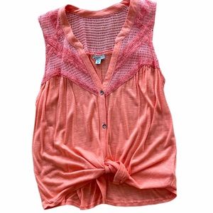 Ecote Sleeveless Button down Mesh Top